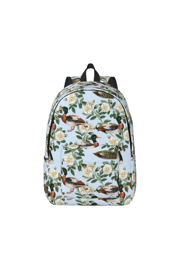 Mallard Ducks And Roses Print Canvas College Laptop Backpack, Durable Rucksack Travel Notebook Bag School Backpack Book Bag for Men Women-Small