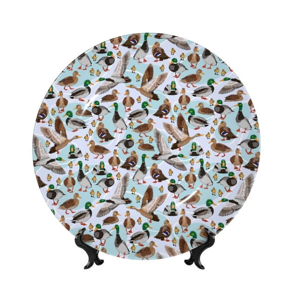 Honeii Mallard Ducks Wild Birds1 Print Elegant Bone China Decorative Plate, Porcelain Plate,Art Crafts,Ceramic Ornaments for Home Office Wall Decor-6in