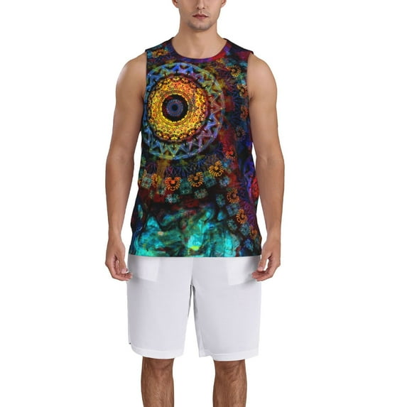 Honeii Mandala Colorful print basktball shirt for men and women, Unisex basketball jersey for Theme party-Medium