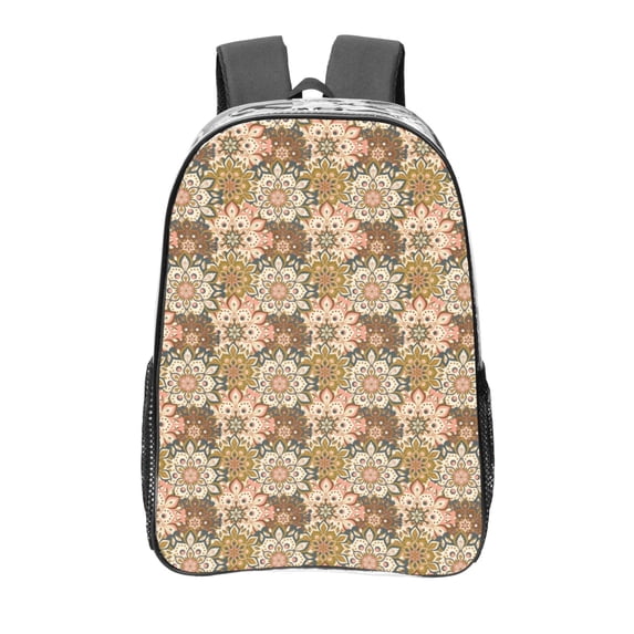 Honeii Mandala Print Clear Backpack Heavy Duty Transparent Bag 17" See Through BookBag for Women Men Adults Work Festival Sports Travel
