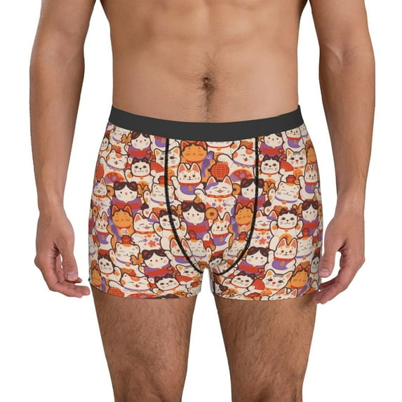 Honeii Maneki-Neko Cats Men's Underwear Boxer Briefs Pack, ComfortSoft Boxer Brief for Men, Moisture-Wicking Breathable-X-Large