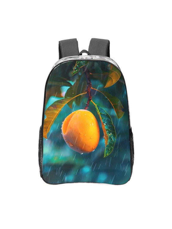Mango In The Rain Print Clear Backpack Heavy Duty Transparent Bag 17" See Through BookBag for Women Men Adults Work Festival Sports Travel