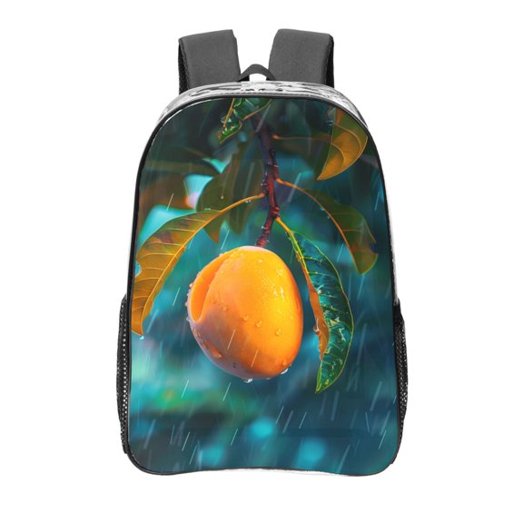 Honeii Mango In The Rain Print Clear Backpack Heavy Duty Transparent Bag 17" See Through BookBag for Women Men Adults Work Festival Sports Travel