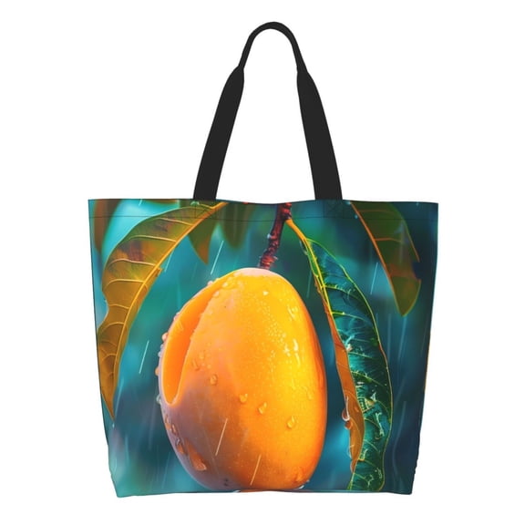 Honeii Mango In The Rain Print Tote Bag for Women, Foldable Tote Bag Large Shoulder Bag Top Handle Handbag for Travel, Work