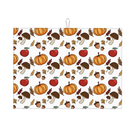 Honeii Maple leaf nut Mushroom Print Kitchen Drying Mat Coffee Bar Mat Hide Stain Coffee Maker Mat for Countertops Coffee Pot Dish Drying Mat