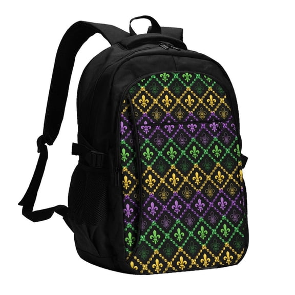 Honeii Mardi Gra Geometric for Travel Laptop Backpack, Business Laptops Backpack with USB Charging Port, College High School Computer Bag for Men Women