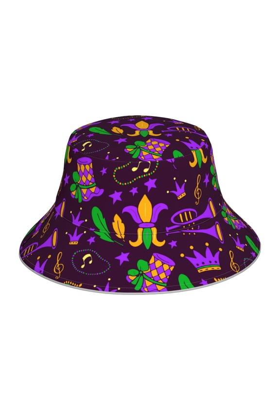 Mardi Gra2 for Unisex Bucket Hat Waterproof Rain Hat Reversible Shiny Rave Bucket Hat for Concert Festival Boonie Cap