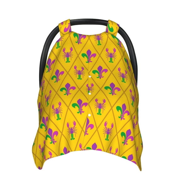 Honeii Mardi Gras Crayfish and Fleur de lis print 2-in-1 baby car seat canopy doubles as a nursing cover, fitting both genders & measuring 39x27.5in