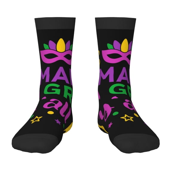 Honeii Mardi Gras with Flamingo Print Children's Colorful Socks,Unisex Kids and Toddlers' Cushioned Sock,Kids Athletic Crew Socks,for Everyday Wear and Sports