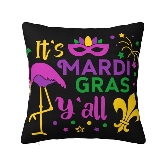 Honeii Mardi Gras with Flamingo Print Throw Pillow, Square Decorative Pillow Forms Soft Fluffy Plump Pillow Decorative Pillow Inserts,Couch Pillows-12"x12"