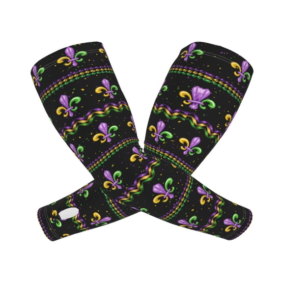 Honeii Mardi Gras Fleur de Lis Print Cooling Sleeves for Sun Protection, Ice Silk Arm Sleeves with UV Protection, Perfect for Outdoor Sports, Golf, Cycling, Running,Fishing