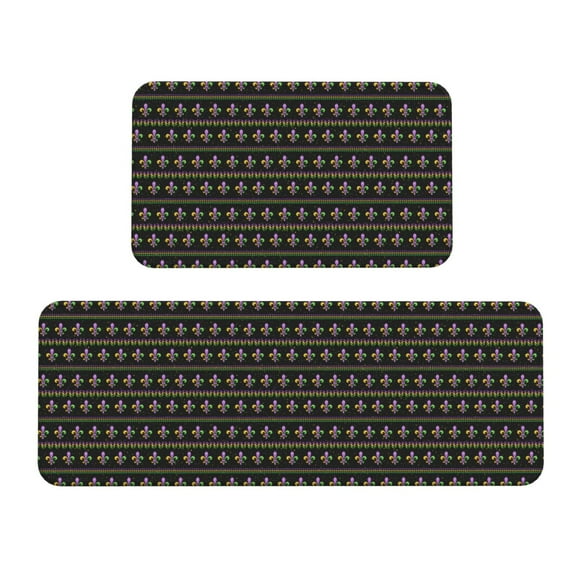Honeii Mardi Gras Fleur de Lis Print Kitchen Mat [2 PCS] for Floor, Waterproof Non-Slip Rugs, Kitchen Decor,Standing Mat for Floor,Office, Sink, Laundry