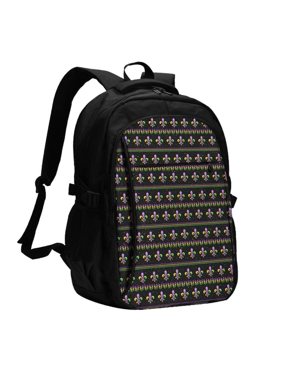 Mardi Gras Fleur de Lis for Travel Laptop Backpack, Business Laptops Backpack with USB Charging Port, College High School Computer Bag for Men Women