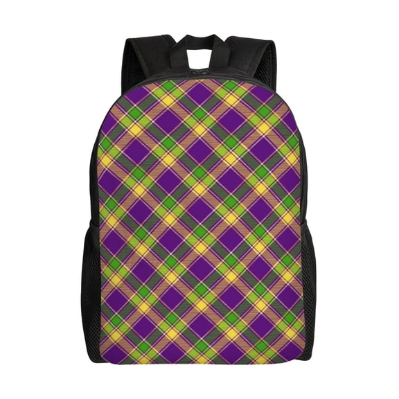 Honeii Mardi Gras Plaid Print Laptop Backpack for Work, College, Travel, Daily Backpacks for Men Women, Sport Rucksack,Computer Bag