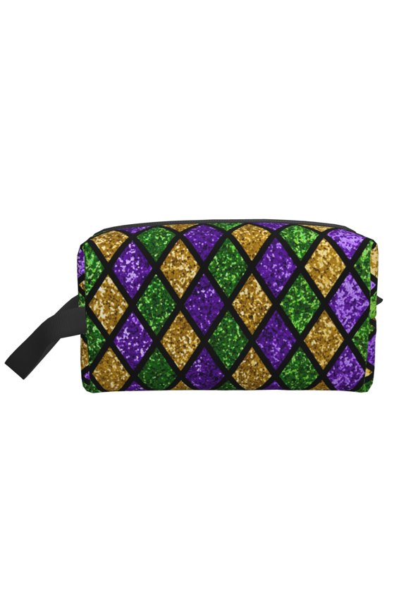Mardi Gras Shiny Green Purple Print Multi-Purpose Storage Bag,Hanging Dopp Kit,Small Toiletry Bag for Traveling for Toiletries, Makeup, and Small Essentials