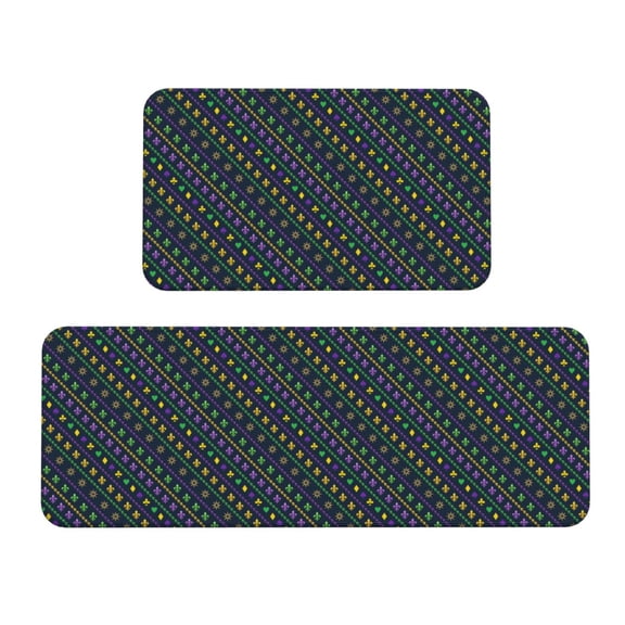 Honeii Mardi Gras Strings of Beads Print Kitchen Mat [2 PCS] for Floor, Waterproof Non-Slip Rugs, Kitchen Decor,Standing Mat for Floor,Office, Sink, Laundry