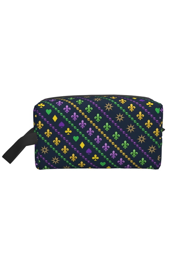 Mardi Gras Strings of Beads Print Multi-Purpose Storage Bag,Hanging Dopp Kit,Small Toiletry Bag for Traveling for Toiletries, Makeup, and Small Essentials