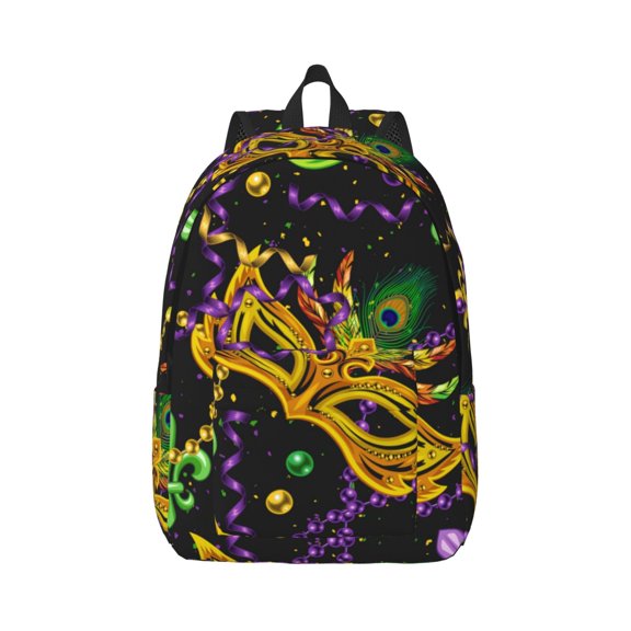Honeii Mardi Gras Surface Print Canvas College Laptop Backpack, Durable Rucksack Travel Notebook Bag School Backpack Book Bag for Men Women-Medium