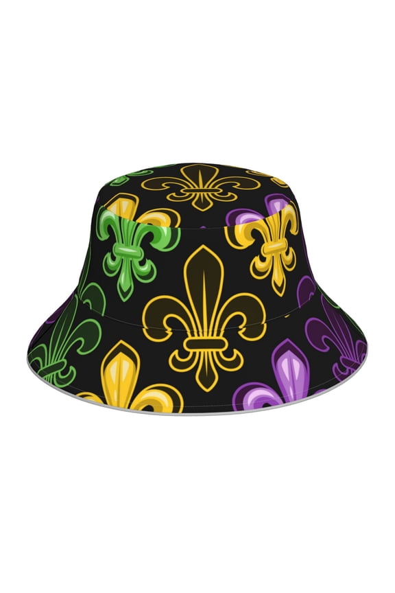 Mardi Gras1 for Unisex Bucket Hat Waterproof Rain Hat Reversible Shiny Rave Bucket Hat for Concert Festival Boonie Cap