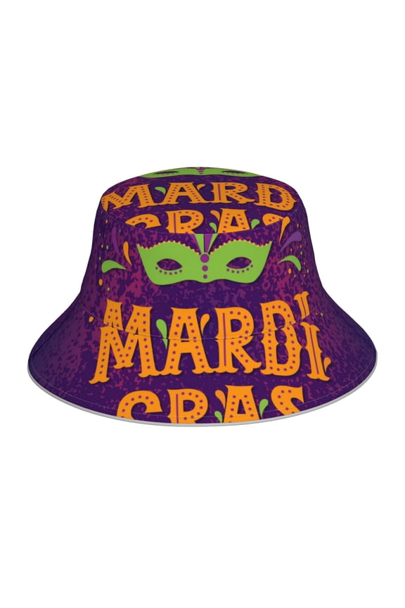 Mardi Gras2 for Unisex Bucket Hat Waterproof Rain Hat Reversible Shiny Rave Bucket Hat for Concert Festival Boonie Cap
