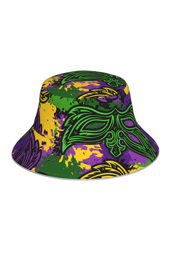 Mardi Gras7 for Unisex Bucket Hat Waterproof Rain Hat Reversible Shiny Rave Bucket Hat for Concert Festival Boonie Cap