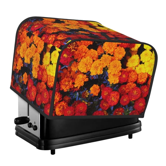 Honeii Marigold Flowers In Different Colors Print 4 slice Toaster Cover, Two Slice Toaster Dust-proof Cover For Kitchen Small Appliance and Fingerprint Protection