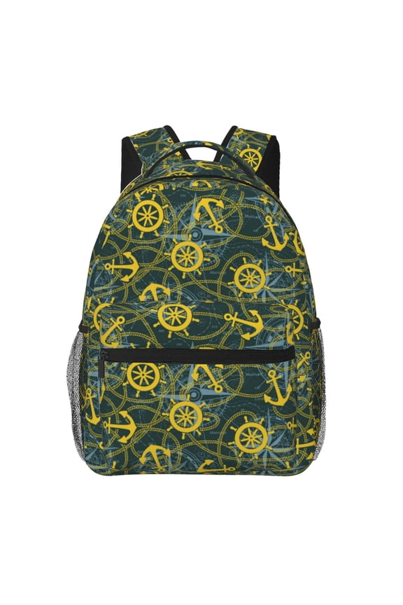 Marine Anchors And Compass Print Backpack for Both Men and Women, Basic Bookbag for College, Work, or Travel,Rucksack Computer Bag-One Size