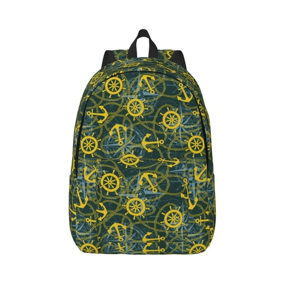 Honeii Marine Anchors And Compass Print Canvas College Laptop Backpack, Durable Rucksack Travel Notebook Bag School Backpack Book Bag for Men Women-Medium