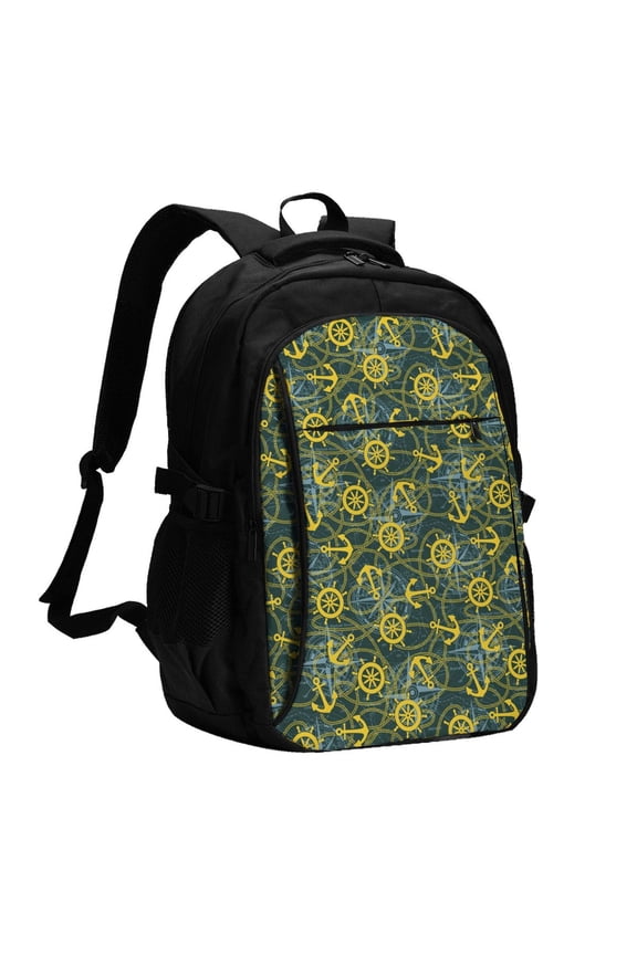 Marine Anchors And Compass for Travel Laptop Backpack, Business Laptops Backpack with USB Charging Port, College High School Computer Bag for Men Women