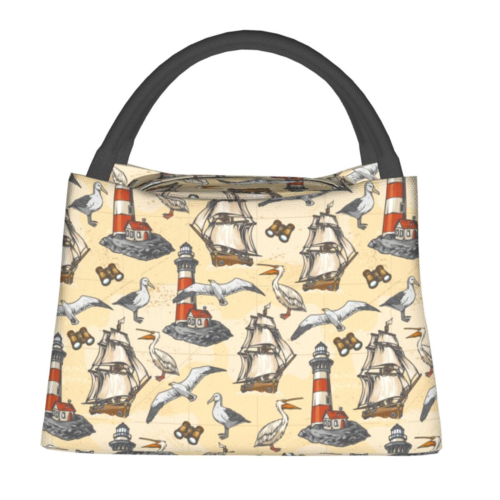 Honeii Marine Birds And Coastal Lighthouse Print Cooler Bag Insulated, Large Leakproof Soft Sided Portable Cooler Bag,Lunch Box Lunch Bag