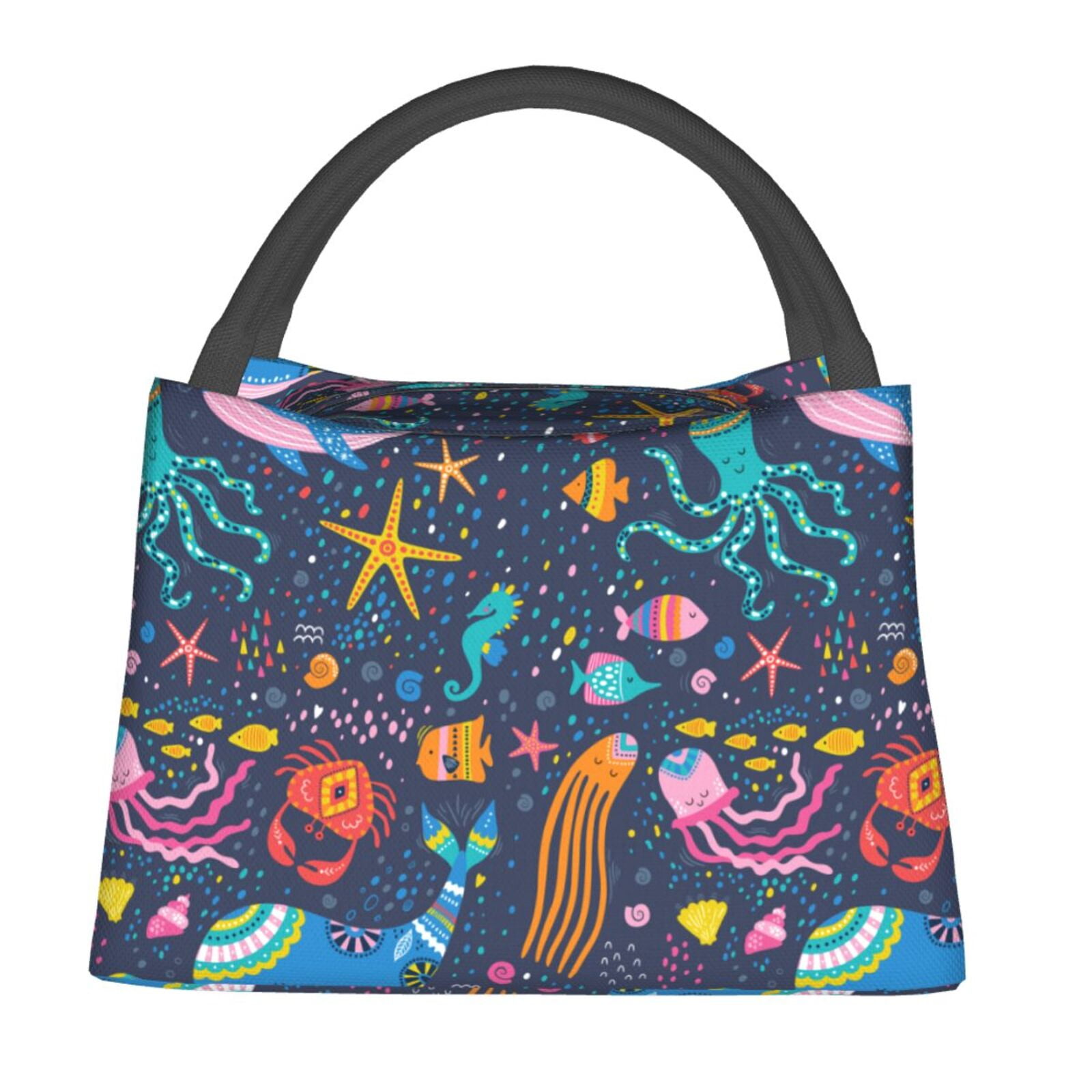 Honeii Marine Inhabitants Print Cooler Bag Insulated, Large Leakproof Soft Sided Portable Cooler Bag,Lunch Box Lunch Bag