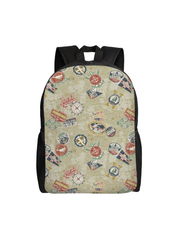 Marine Sailing Badges Print Laptop Backpack for Work, College, Travel, Daily Backpacks for Men Women, Sport Rucksack,Computer Bag
