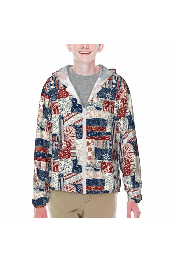 Marine Sailing Print Sun Protection Jacket Hooded Cooling Shirt with Pockets Hiking Outdoor Performance-X-Large
