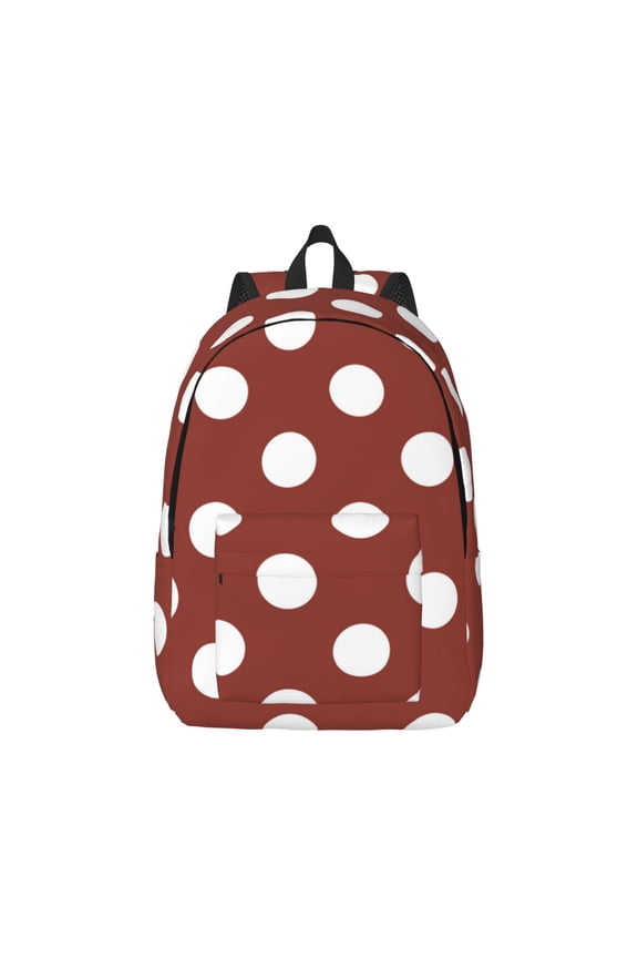 Maroon And White Polka Dot Print Canvas College Laptop Backpack, Durable Rucksack Travel Notebook Bag School Backpack Book Bag for Men Women-Medium