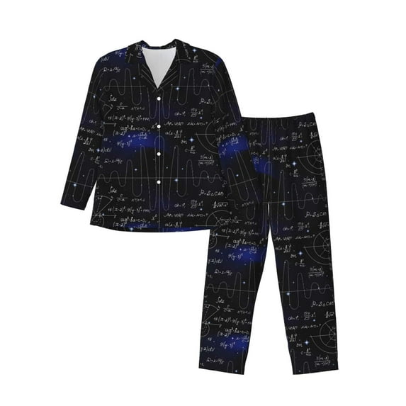 Honeii Mathematica Science Pattern Mens Pajamas Set,2pcs Men's Lounge Long Sleeve Sleep Shirt and Pajama Bottoms Sleepwear Set,Mens Pjs Sets-Large