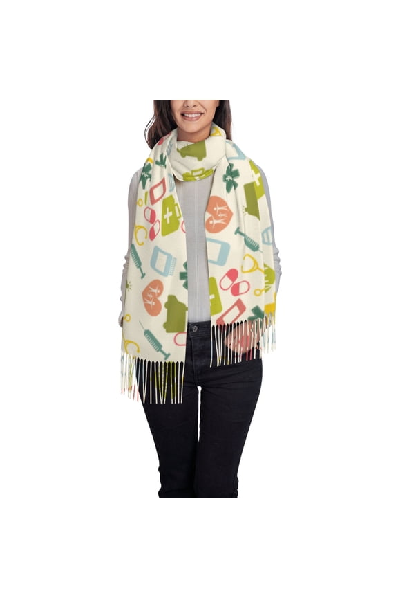 Medical Icons Print Scarf Oversized Scarf Tassel Fall Winter Thick Scarf Warm Shawl Women,Women's Scarves & Wraps