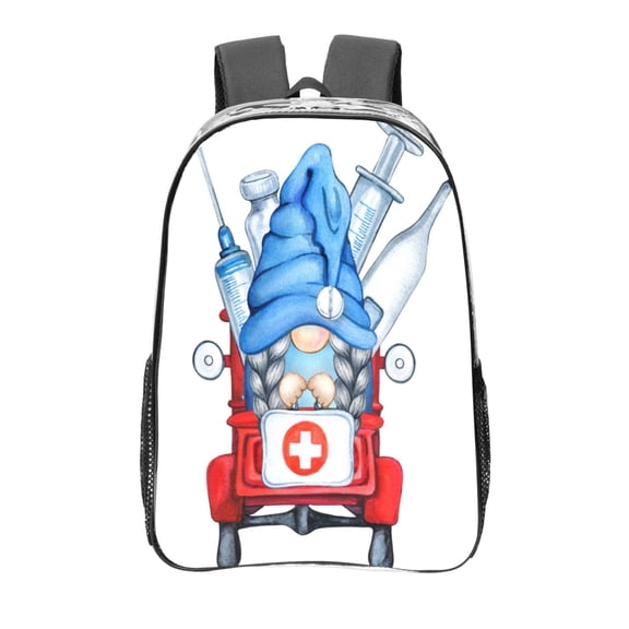 Honeii Medicine Gnome Truck Red Print Clear Backpack Heavy Duty Transparent Bag 17" See Through BookBag for Women Men Adults Work Festival Sports Travel