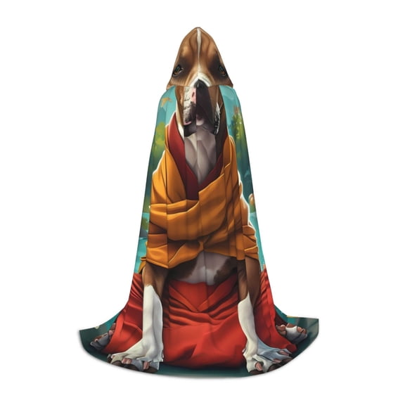 Honeii Meditating French Bulldog Print Poncho Cape, Cloak Coat, Snuggly Hooded Wearable Blanket, Hooded Cape For Teenagers,Halloween Costumes-Large