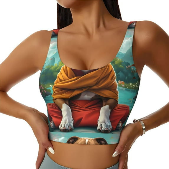 Honeii Meditating French Bulldog patten Workout Crop Tank Top for Women Yoga Tank Tops Athletic Sports Shirts Exercise Undershirts,Sports Bra,Sports vest-XX-Large