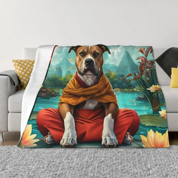 Honeii Meditating French Bulldog print throw blanket, crafted from cozy cotton flannel, offers versatile home decor as a bedding suitable for all seasons.-60"x50"