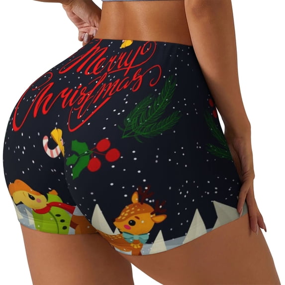 Honeii Merry Christmas Elk Print Women's Workout Shorts, Gym Shorts for Active Wear, Sports Shorts,Women's Running Shorts,Quick Dry Athletic Shorts-X-Large
