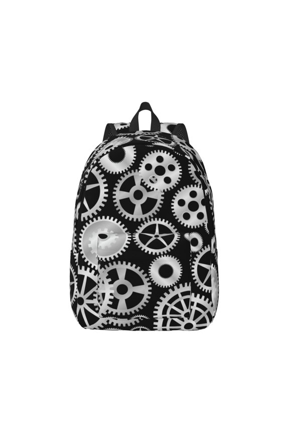 Metallic Gears Print Canvas College Laptop Backpack, Durable Rucksack Travel Notebook Bag School Backpack Book Bag for Men Women-Small