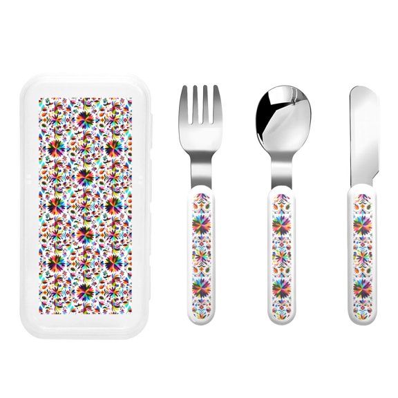 Honeii Mexican Bright Style Print Children's Knife, Fork And Spoon Set,Reusable Utensils Set with Case,Travel Cutlery Set,for Kids Adults Camping