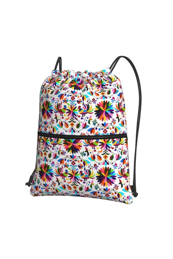 Mexican Bright Style Print Drawstring Backpack,String Bag,Sackpack Cinch Water Resistant Nylon for Gym Shopping Sport Yoga