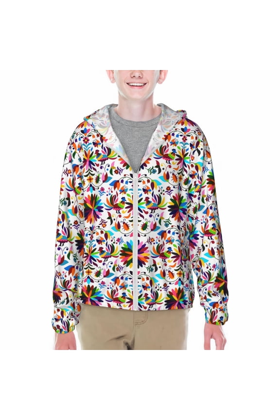 Mexican Bright Style Print Sun Protection Jacket Hooded Cooling Shirt with Pockets Hiking Outdoor Performance-Medium