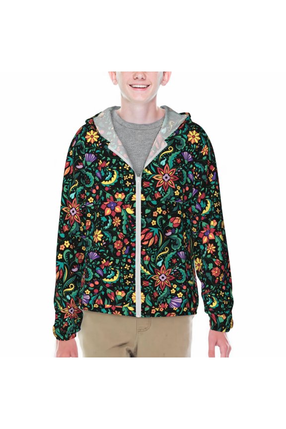 Mexican Flower 1 Print Sun Protection Jacket Hooded Cooling Shirt with Pockets Hiking Outdoor Performance-Small