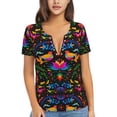thumbnail image 1 of Honeii Mexican Flower Traditional1 Print Women's V-Neck T-Shirt,Short Sleeve V Neck Tees Tops for Women , Perfect for Work, Travel, and Everyday Wear, 1 of 7