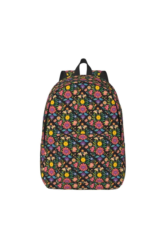 Mexican Folk Art Floral Print Canvas College Laptop Backpack, Durable Rucksack Travel Notebook Bag School Backpack Book Bag for Men Women-Small