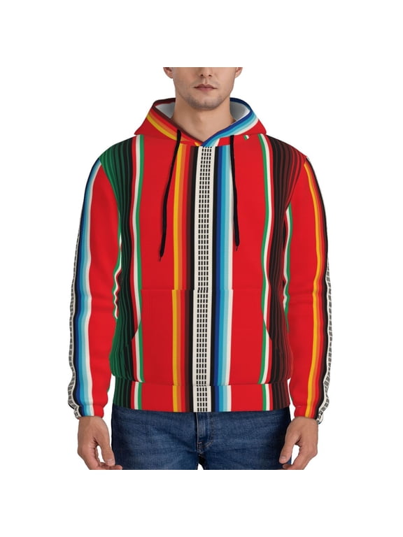 Mexican Serape Blanket Stripes Pattern Mens Hoodies Men's Loose Sleeve Sweatshirt,Pullover Hooded Sweatshirt for Men,Essentials Hoodie-4X-Large