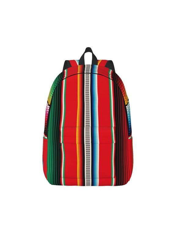 Mexican Serape Blanket Stripes Print Canvas College Laptop Backpack, Durable Rucksack Travel Notebook Bag School Backpack Book Bag for Men Women-